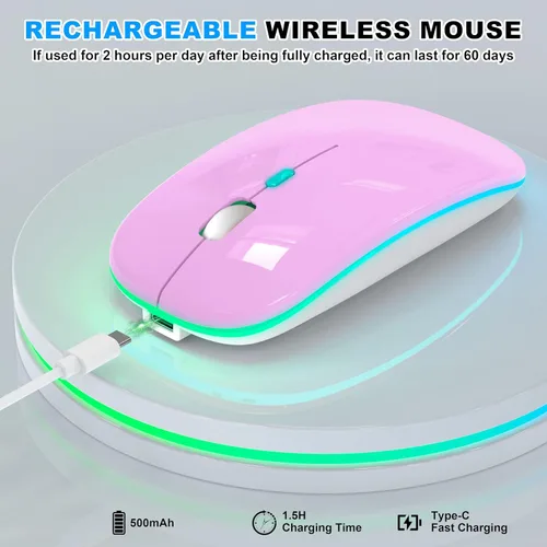 Miniatura 6 de ratón LED inalámbrico - ratón RGB recargable Bluetooth inalámbrico para MacBook Pro Air Mac iPad PC portátil, ratón óptico silencioso USB C