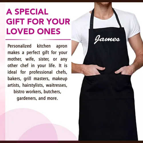 Miniatura 5 de Delantales personalizados para hombres y mujeres – Delantal personalizado con nombre bordado y bolsillos para cocina, pintura, manualidades, salón