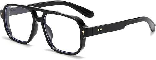 PORADAY Gafas de Bloqueo de Luz Azul para Mujeres y Hombres Estilo Retro Cuadrado de los Años 70 Gafas de Aviador Gafas Rectangulares para A1 negro