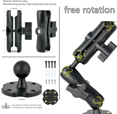 Miniatura 3 de VAUBORTTI Soporte de aluminio resistente para tablet de doble brazo con base de taladro de rotación de 360° de 4 puntos, se adapta a tabletas de 6.5