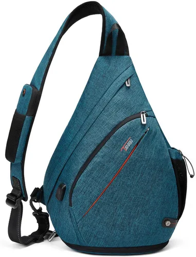 TUDEQU Sling backpack, 8 Pockets Sling Bag Crossbody, 19L Large Sling Bag for Men Travel Crossbody Backpack Hiking Outdoor Azul Negro