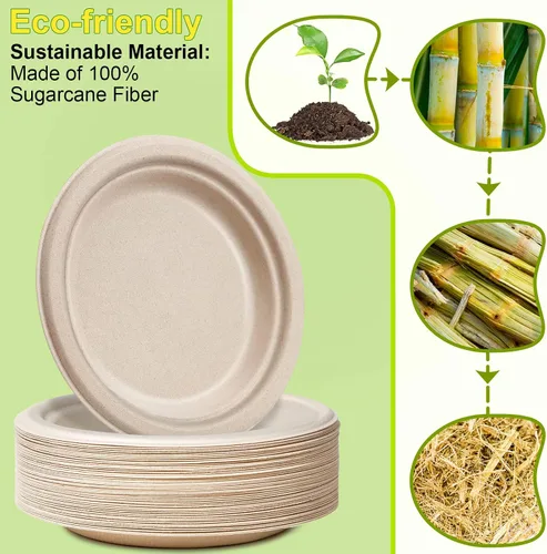 Miniatura 5 de Platos de papel pequeños, 7 pulgadas, paquete de 50 desechables, compostables, ecológicos, resistentes para comidas diarias, naturales