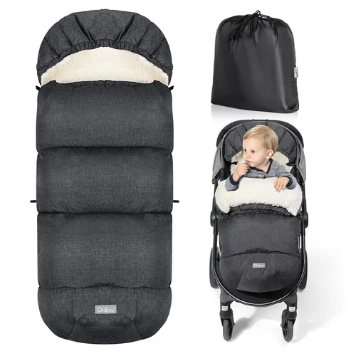 Miniatura 14 de Orzbow Saco Abrigado Universal, Saco de Dormir para Cochecito Clima Frío, Cubrepiés Impermeable para Niños Pequeños (Negro)