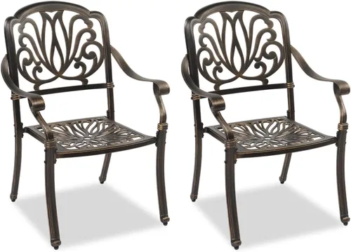 VINGLI Juego de 2 sillas de patio de aluminio fundido para todo tipo de clima, sillas de comedor al aire libre, sillones de metal para piscina,