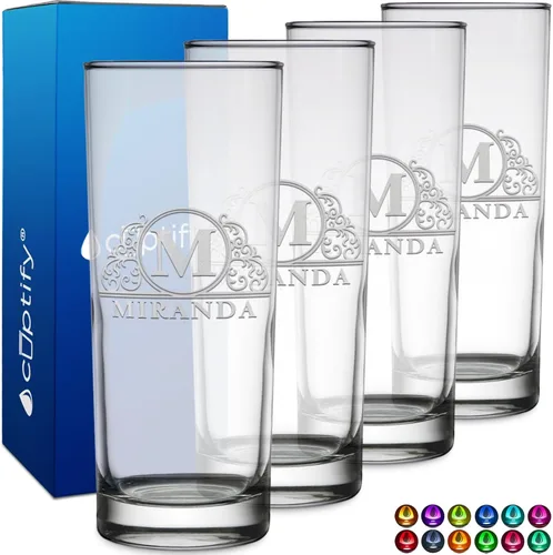 Miniatura 64 de Highball personalizado de 10.5 onzas con fondo negro, vaso Collins alto personalizado, cóctel de bebida mixta recta, inicial con nombre de regalo