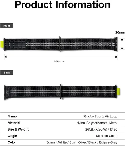 Miniatura 9 de Ringke Sports Air Loop compatible con Apple Watch Band de 1.929 in, 1.811 in, 1.772 in, 1.732 in, 1.654 in, nailon ligero transpirable para mujeres