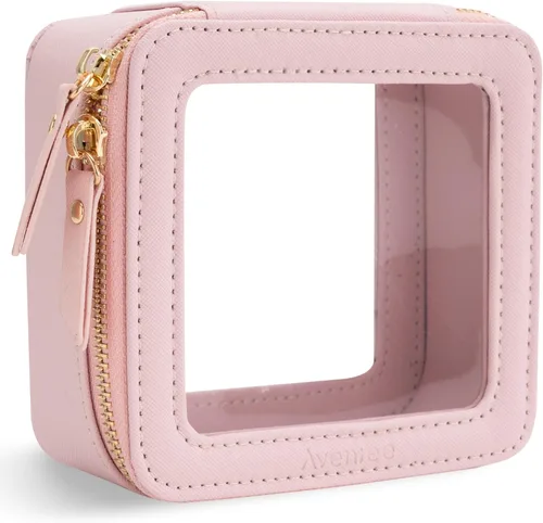 Miniatura 13 de Aveniee Organizador de bolsa de maquillaje transparente, bolsa de aseo de viaje para mujer, bolsa de cosméticos impermeable con cremalleras, Rosa