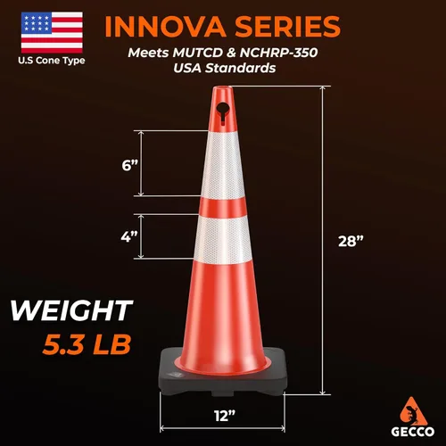Miniatura 2 de GECCO ™ Paquete de 8 conos de tráfico naranjas de 28 pulgadas y 5.3 libras con agujero para la cadena, conos de seguridad, conos naranjas, conos