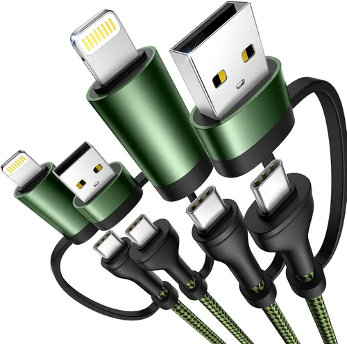 Miniatura 16 de Cable de carga 4 en 1, adaptador USB C Lightning USB C a USB C 60W PD [carga rápida y sincronización de datos] Cargador múltiple 4 en 1 para iPhone