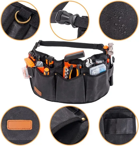 Miniatura 3 de Delantal de cintura para herramientas, cinturón de herramientas de lona encerada resistente, cinturón de herramientas de cintura con 10 bolsillos