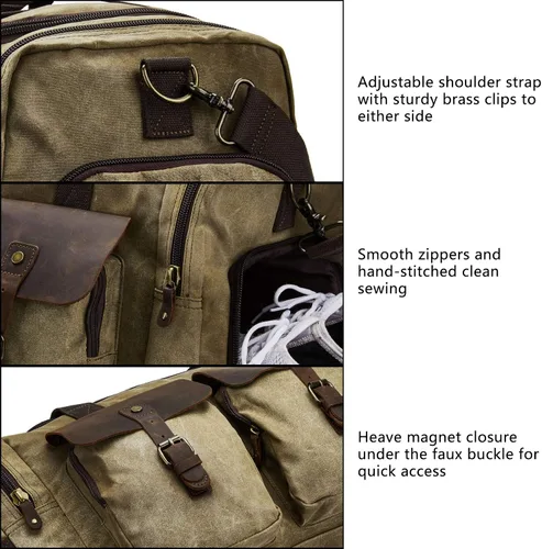 Miniatura 3 de Bolsa de lona encerada vintage para hombre, Caqui