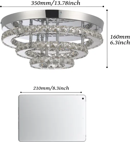 Miniatura 4 de Lámpara de Araña Empotrada LED de Cristal de 13.8 Pulgadas, Lámpara de Techo de 3 Niveles de Cristal para Dormitorios, Comedor, Sala de Estar, 3