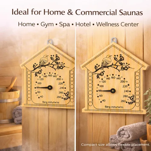 Miniatura 7 de Bjerg Instruments Termómetro de sauna, medidor de temperatura analógico de madera de pino, esfera de 3 pulgadas resistente a la humedad, lee hasta
