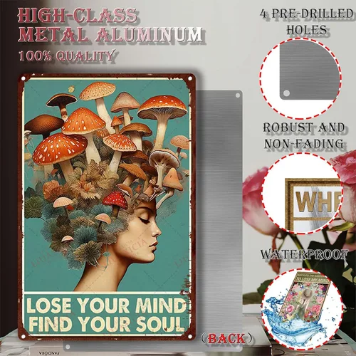 Miniatura 3 de Cartel de hojalata con texto en inglés «Lose Your Mind Find Your Soul Mushrooms Hunters», póster artístico de 8.00 x 12.00 pulgadas