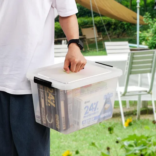 Miniatura 5 de Contenedor de plástico transparente de 18 cuartos de galón con tapas, caja de pestillo con asa, 4 paquetes