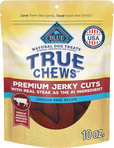 Blue Buffalo True Chews Premium Jerky Cuts con filete real, golosinas naturales para perros sin pollo, mejorados con minerales para sabor, bolsa de