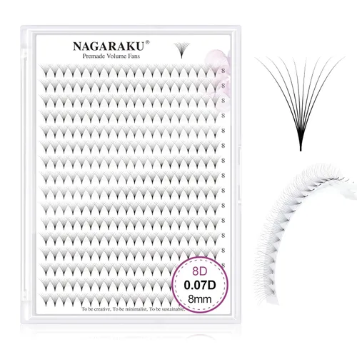 Miniatura 31 de NAGARAKU Wet Camellia - Extensión de pestañas, pestañas individuales, 3 abanicos de longitud múltiple, color negro mate natural, prepegadas