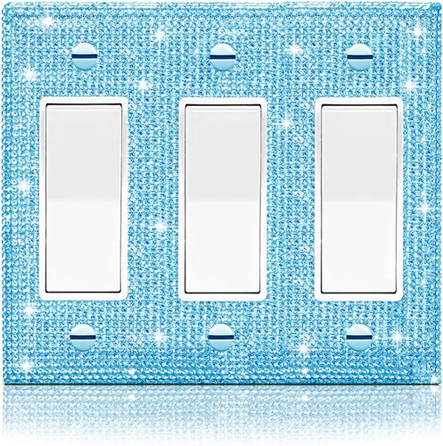 Miniatura 22 de Cubierta de interruptor de luz con brillantes diamantes de imitación azules, cubiertas decorativas de tomacorrientes, placa de pared doble Diamantes