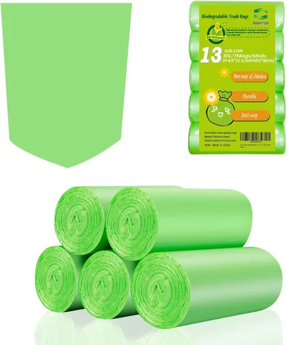 Miniatura 12 de Inwaysin - Mini bolsas de basura de 1.2 galones, bolsas de basura pequeñas, 6 litros, 100 bolsas, verde transparente