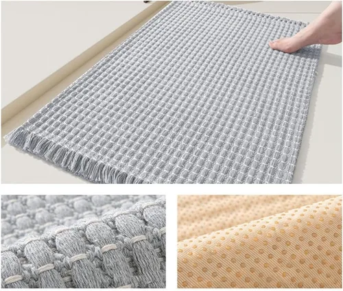 Miniatura 4 de Alfombra de baño de microfibra suave, lavable, tapete de baño pequeño con borlas puras, tapete de baño trenzado copetudo para entrada, tapete