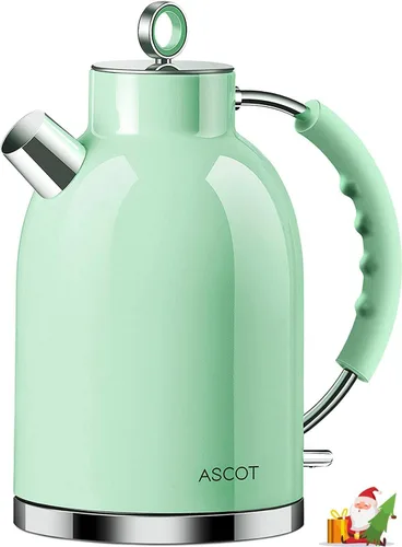 ASCOT Hervidor eléctrico, de acero inoxidable, hervidor de té eléctrico, regalos para hombres/mujeres/familia, calentador de té retro de 1.5 L 1500