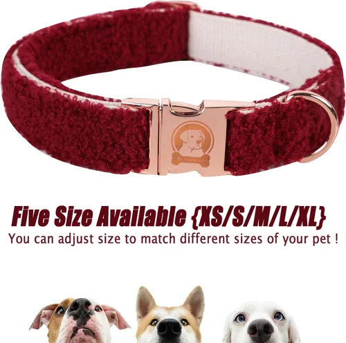 Miniatura 2 de MR. CHUBBYFACE - Collar para perro de forro polar burdeos, collar de forro polar navideño para mascotas con hebilla de metal, collares ajustables