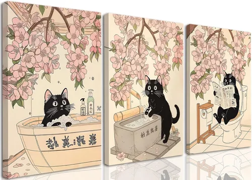 Miniatura 11 de Conjunto de 3 divertidos cuadros de animales para baño, lindas pinturas de jirafa leyendo el periódico, arte en lienzo de batas botánicas eclécticas