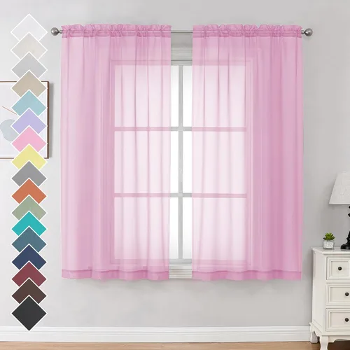 Miniatura 204 de OVZME - Cortinas traslúcidas blancas de 45 pulgadas de largo, 2 paneles, cortinas de gasa con bolsillo para barra para ventanas pequeñas, cada una