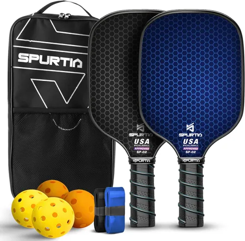 Juego de 2 palas de pickleball aprobadas por USAPA con superficie de fibra de vidrio con 2 raquetas de pickleball, 4 bolas, cintas de agarre y bolsa