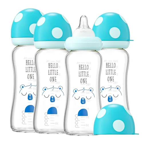 Miniatura 40 de YOHKOH Biberón de vidrio natural con pezón de flujo lento de nivel 1, biberones anticólicos para recién nacidos, botella de vidrio de cuello ancho