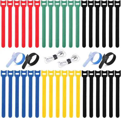 Miniatura 10 de BALABALA 200 piezas de bridas ajustables reutilizables para cables de 10+15+20+25 cm, organizador de cables, envoltura de cable multicolor