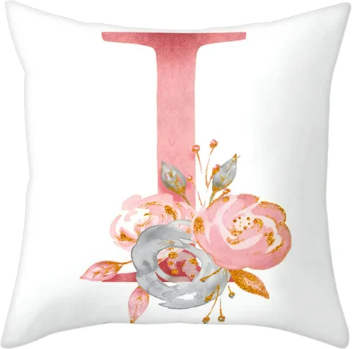 Miniatura 20 de Fundas de Almohada Decorativas del Alfabeto, Fundas de Cojín con Letras ABC y Flores, Fundas de Cojín Cuadradas de 18 x 18 Pulgadas, Protectores