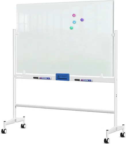 Miniatura 9 de Pizarra magnética de vidrio móvil negro sobre ruedas de 48 x 36 pulgadas, altura ajustable, caballete portátil, pizarra de borrado en seco de vidrio