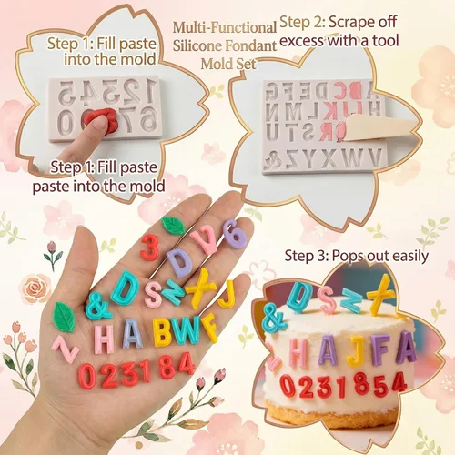 Miniatura 4 de 26 moldes de fondant con letras mayúsculas, alfabeto número 0-9, molde de silicona para decoración de pasteles de chocolate, 2 piezas, fiesta