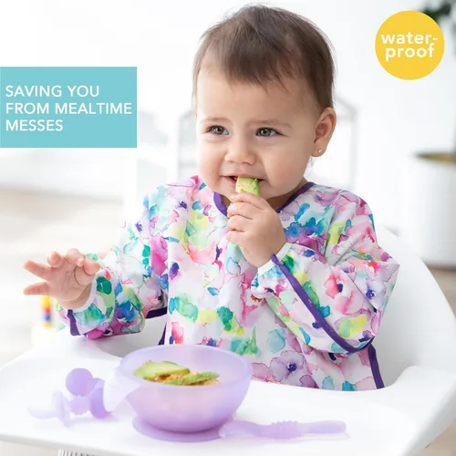 Miniatura 2 de Bumkins Babero con mangas para bebé, babero para niños pequeños, smock, tela impermeable, se adapta a edades de 6 a 24 meses, acuarela Acuarela E6