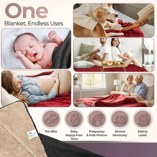 Miniatura 7 de Sacred Weapon Manta impermeable para cama – Manta doble de sherpa y forro polar – Manta impermeable para sofá absorbente, lavable y a prueba de Rojo