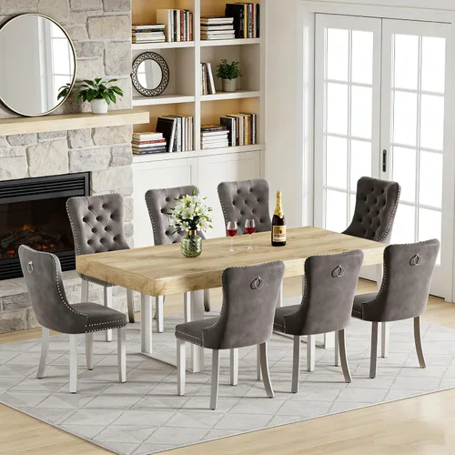 Miniatura 25 de Juego de mesa de comedor extensible de 5 piezas para 4, mesa de cocina de madera marrón de 63-78.7 pulgadas con 4 sillas acolchadas beige, juego