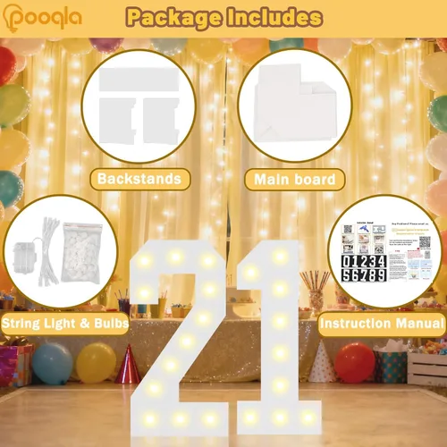 Miniatura 2 de Pooqla Números iluminados de 2.4 pies, números de marquesina de 2.4 pies de alto, decoración de fiesta para ella y él, cartel grande de mosaico