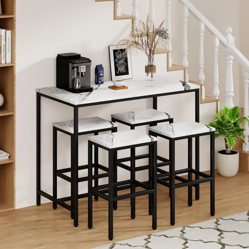 Miniatura 3 de Yongchuang Juego de mesa de bar de 5 piezas, juego de mesa de bar de cocina y sillas de 4 piezas, mesa moderna de metal de altura de mostrador