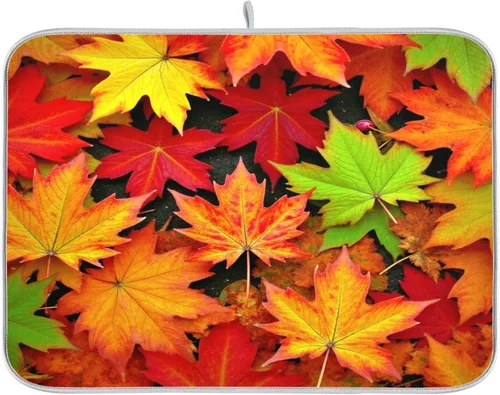 Miniatura 17 de Tapete de secado de platos de camión de otoño de 16 x 18 pulgadas, hojas de otoño, calabaza, girasol, almohadilla de secado de platos, protector
