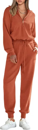 Miniatura 78 de PRETTYGARDEN Conjunto de suéter de 2 piezas para mujer, sudadera con cremallera, pantalones deportivos, ropa casual