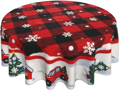 Miniatura 23 de Mantel redondo de 60 pulgadas, mantel de estrellas rojas y blancas (apto para mesa de 20 a 47 pulgadas) para cenas, reuniones familiares, decoración