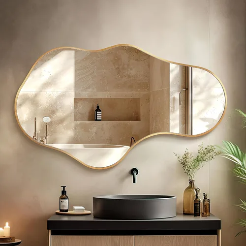 Miniatura 13 de Dorlicecass Espejos de baño para sobre el fregadero, espejos de pared largos decorativos de 20 x 36 pulgadas, marco asimétrico abstracto de aleación