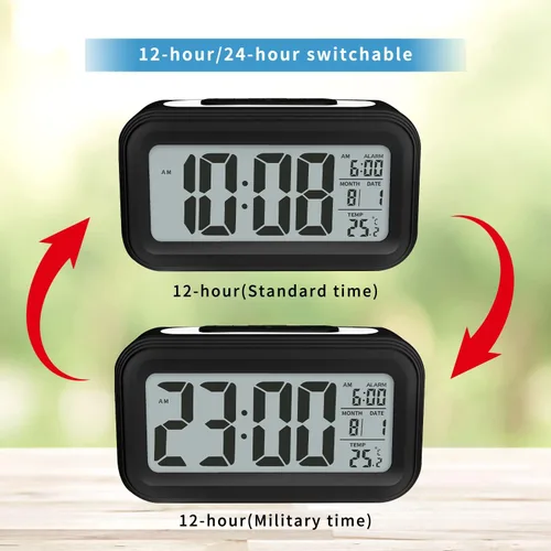 Miniatura 4 de Reloj despertador digital con temperatura interior, funciona con pilas, modelo con función de repetición, pantalla de 12/24H para dormitorios