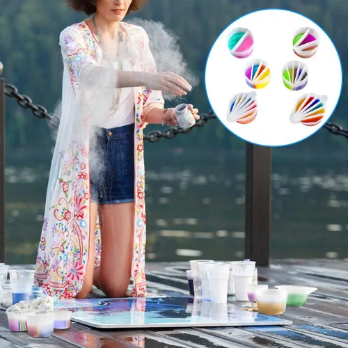 Miniatura 9 de FineGood - 6 tazas divididas de silicona, tazas divididas de 2/7 para verter pintura, tazas de mezcla de resina reutilizables, vasos divisores
