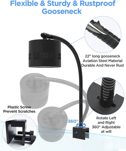 Miniatura 5 de Lominie - Luz LED para acuario de espectro completo, luz de tanque de peces de agua dulce y agua salada para coral, arrecife, tanque de nano acuario
