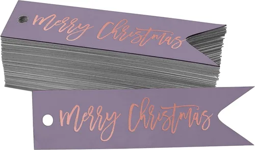 Miniatura 13 de Etiquetas de papel colgantes con texto en inglés "Merry Christmas", 50 unidades Blanco