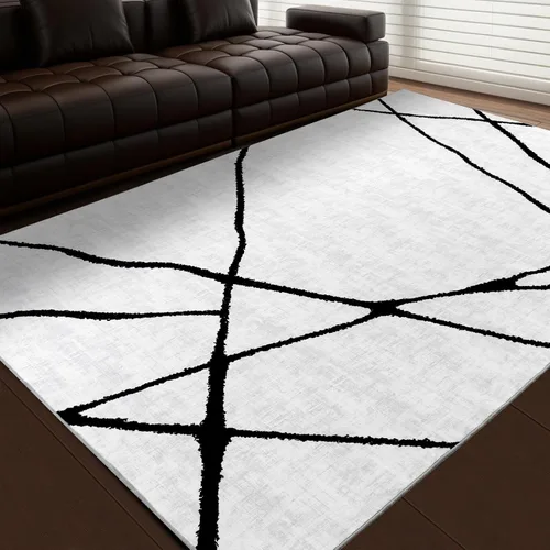 Miniatura 14 de YIHOUSE Alfombra lavable de 5 x 7 pies, moderna abstracta en blanco y negro, antideslizante, para dormitorio, oficina en casa (abstracto, 5 x 7 pies)