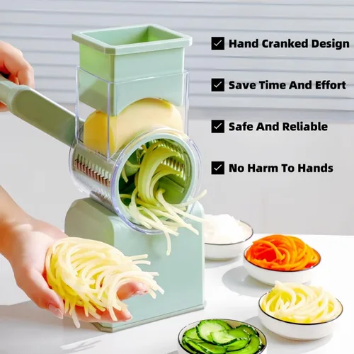 Miniatura 3 de Rallador rotativo de queso con asa, trituradora de queso de cuchillas inoxidables reemplazables, cortador de verduras de queso multifuncional