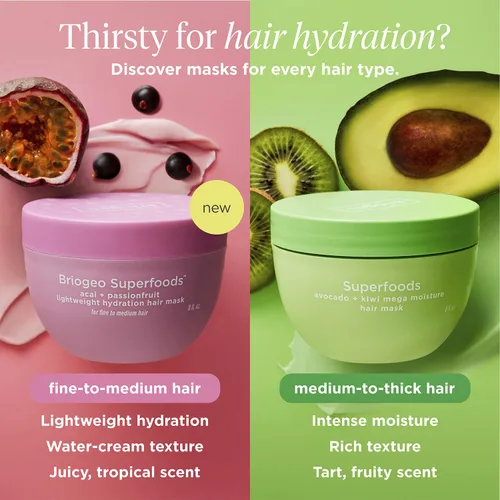 Miniatura 7 de Briogeo Superfoods Acai + Passionfruit - Mascarilla ligera de hidratación para cabello fino, acondicionador profundo para cabello fino, aumenta